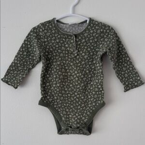 Old Navy Olive Green Floral Long-Sleeve Baby One-Piece